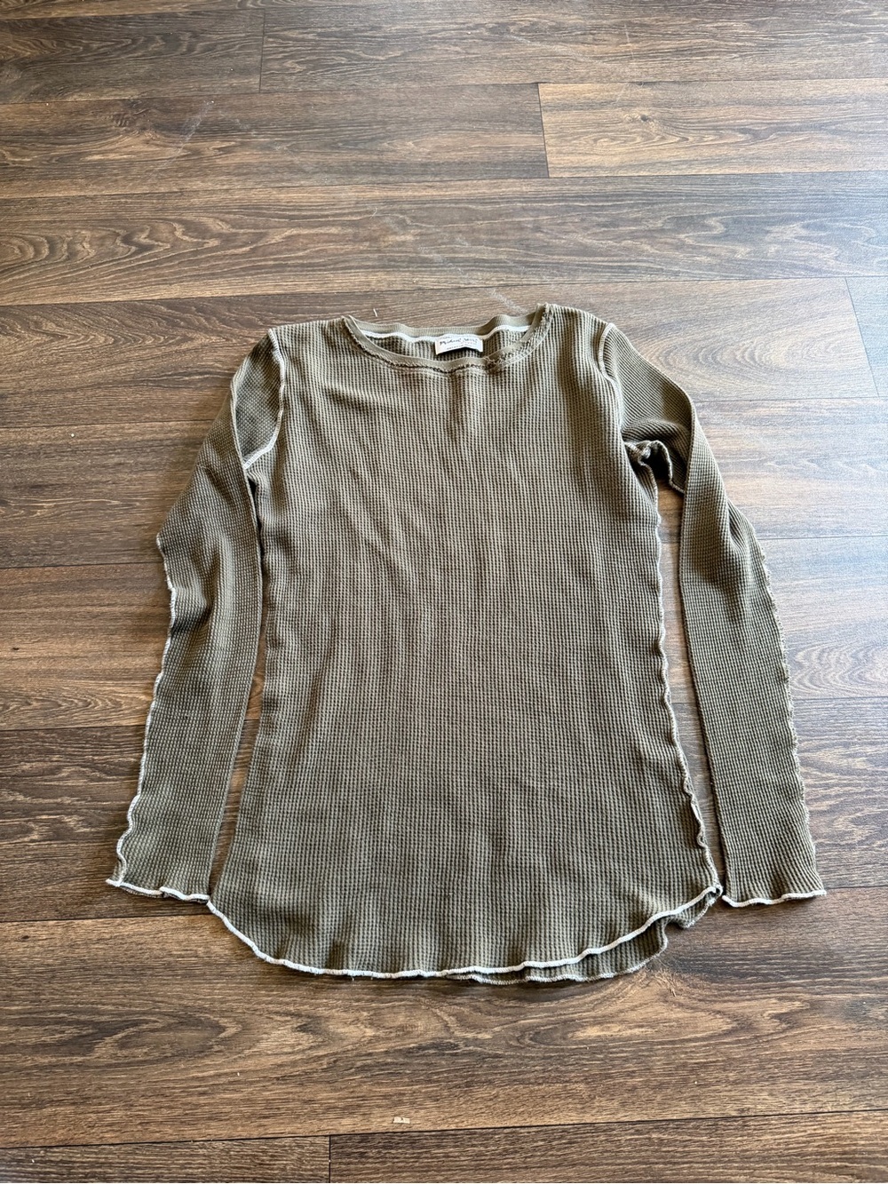 Michael Stars Olive Ribbed Long Sleeve Top with Contrast Edging